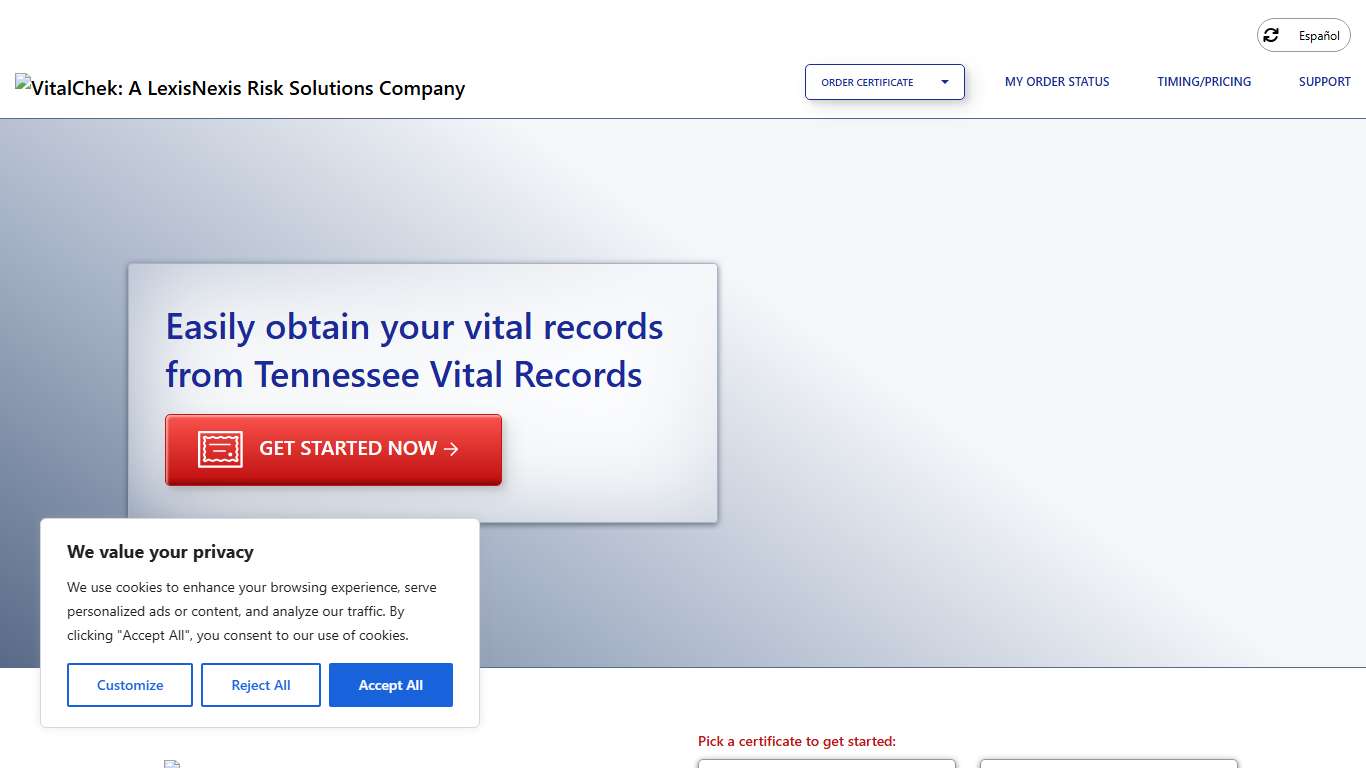 Tennessee Vital Records (TN) Order Certificates - VitalChek