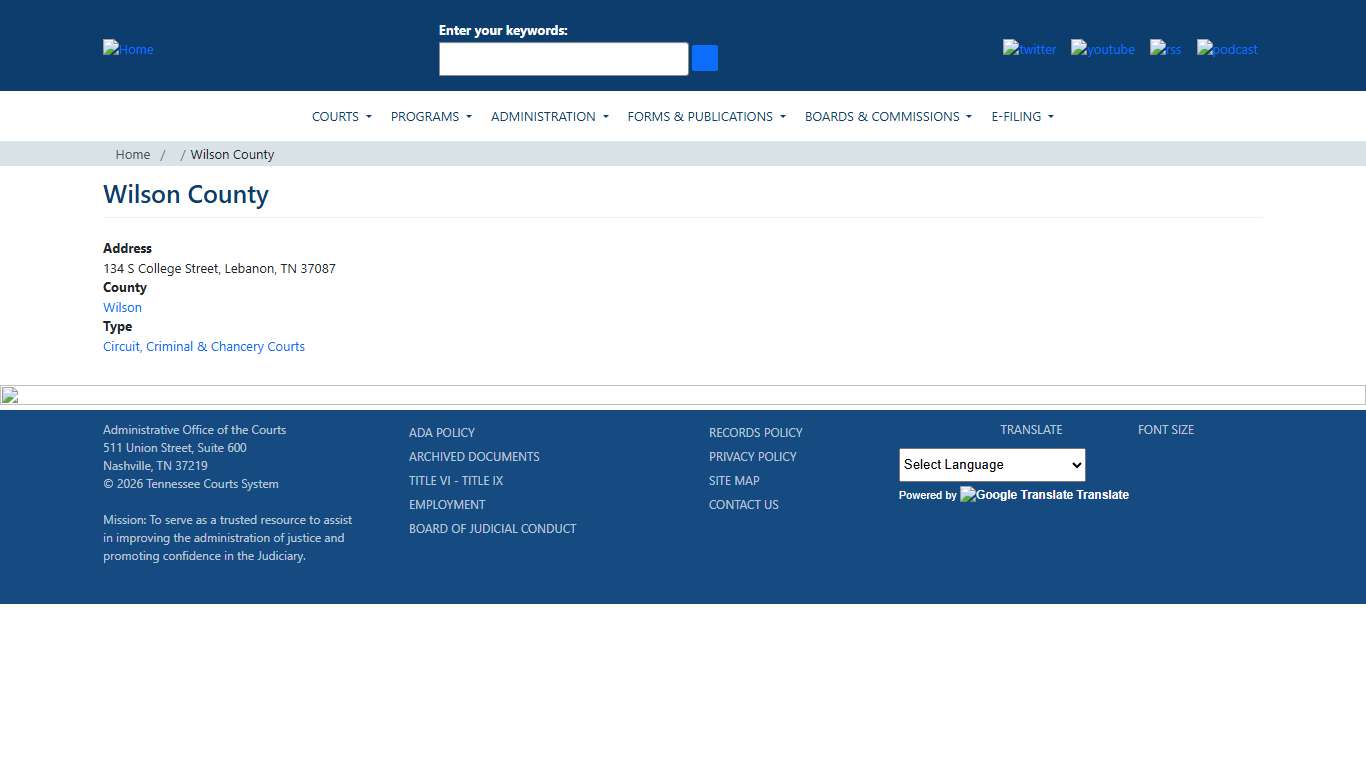 Wilson County Tennessee Administrative Office of the Courts